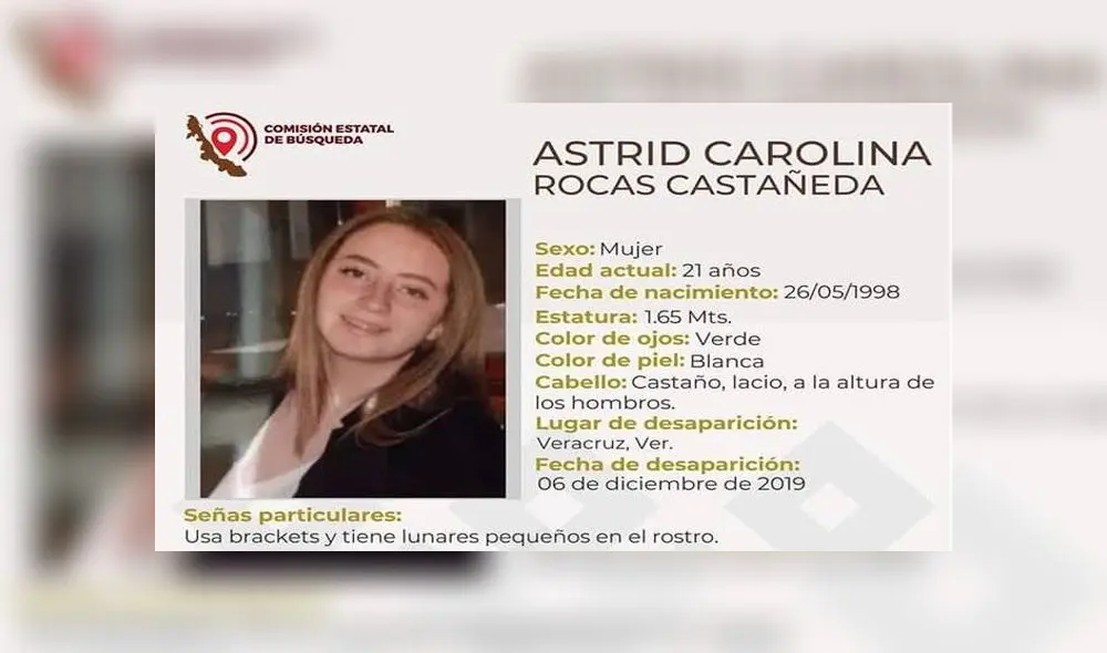 Astrid Carolina Rocas Castañeda joven desaparecida en Veracruz, Mexico. Astrid Carolina Rocas Castañeda joven desaparecida en Veracruz, Mexico.