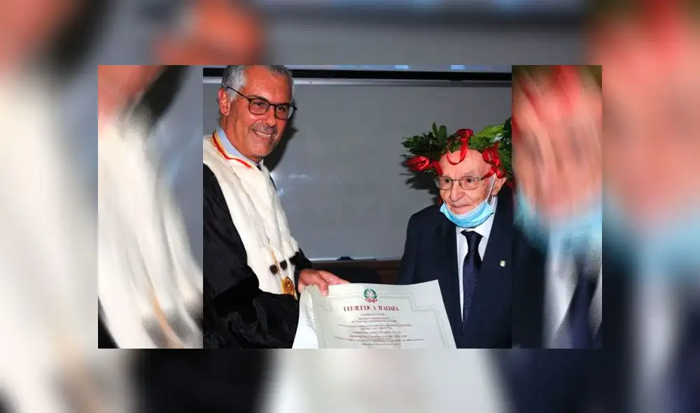 El anciano recibió las felicitaciones de la Universidad de Palermo. (Foto: Twitter) El anciano recibió las felicitaciones de la Universidad de Palermo. (Foto: Twitter)