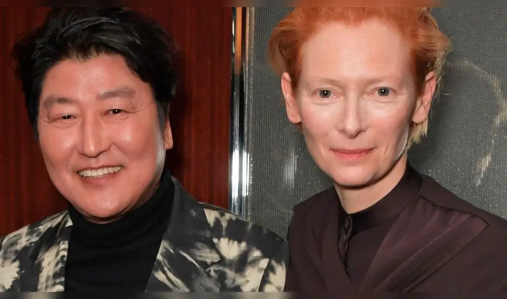 El actor Song Kang Ho junto a la actriz Tilda Swinton. 13 de diciembre, 2019. Londres, Inglaterra. El actor Song Kang Ho junto a la actriz Tilda Swinton. 13 de diciembre, 2019. Londres, Inglaterra.