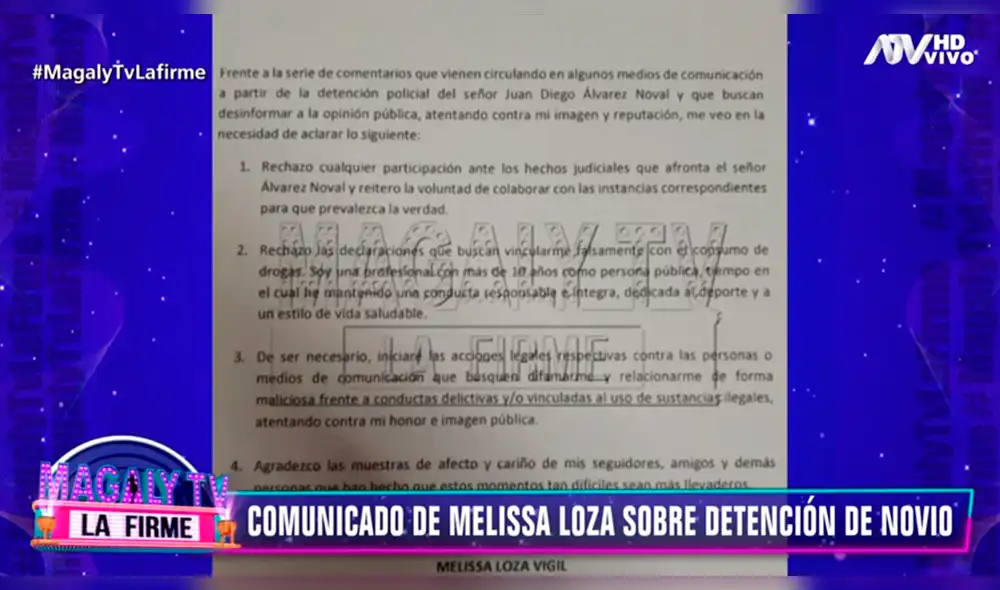 Melissa Loza envía contundente respuesta a todos los que la vincularon con el consumo de drogas