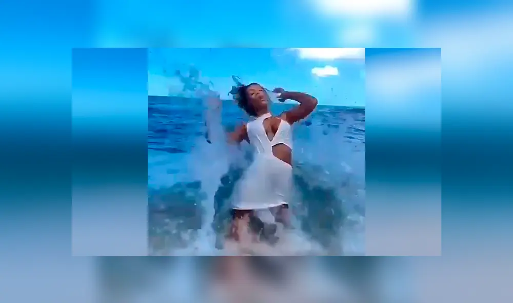 Video viral de Facebook mostró el preciso instante en que una gigantesca ola arruina la sesión de fotos de una bella modelo.