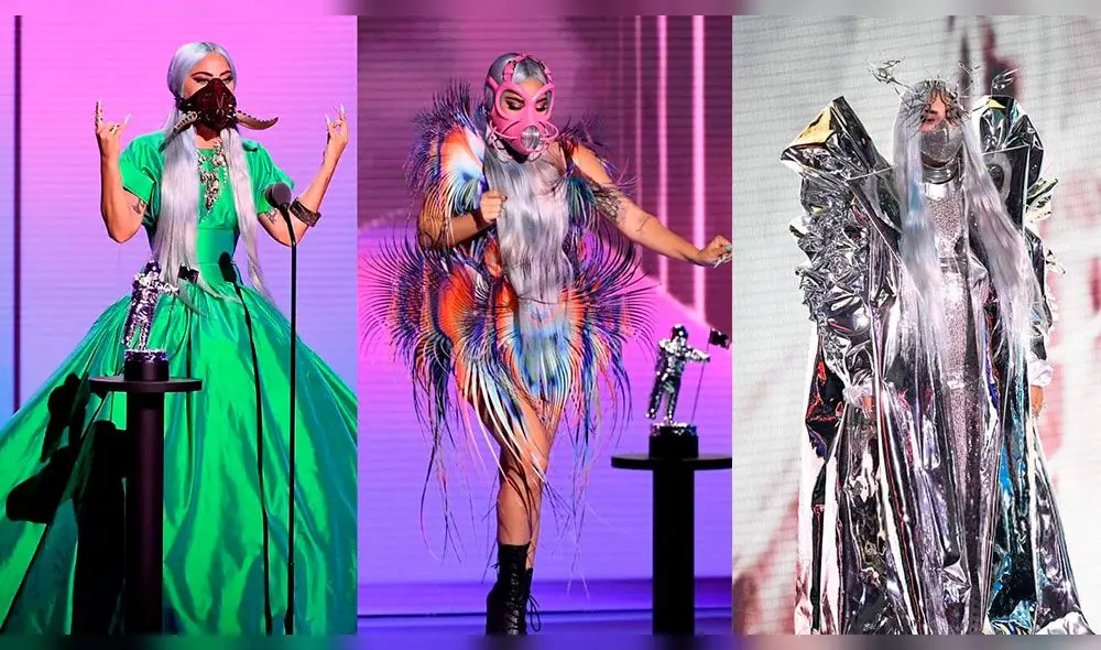 Lady Gaga brilló con sus relucientes trajes ’futuristas’ en cada aparición de lo los MTV VMAs 2020. Foto: captura Twitter