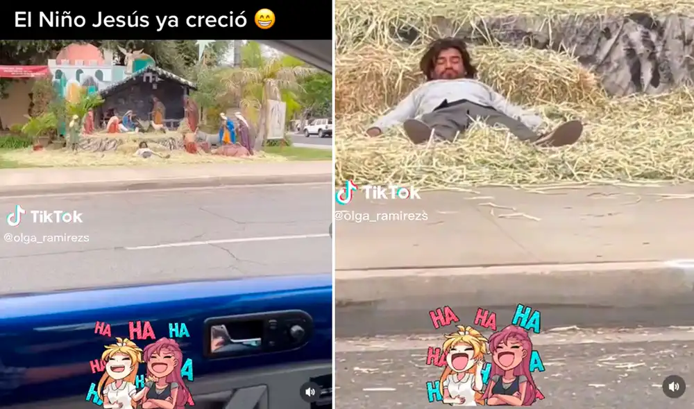 Miles de personas se quedaron sorprendidas al encontrar al hombre durmiendo en el pesebre. Foto: composición de LR/ captura de TikTok/@Olga_ramirezs