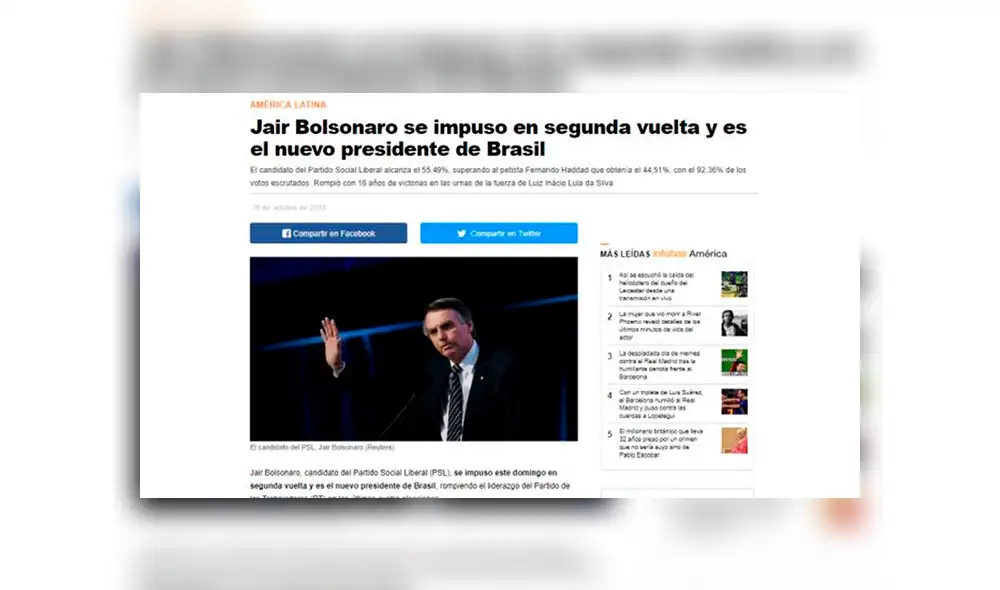 Así informó la prensa internacional sobre el triunfo de Jair Bolsonaro en Brasil