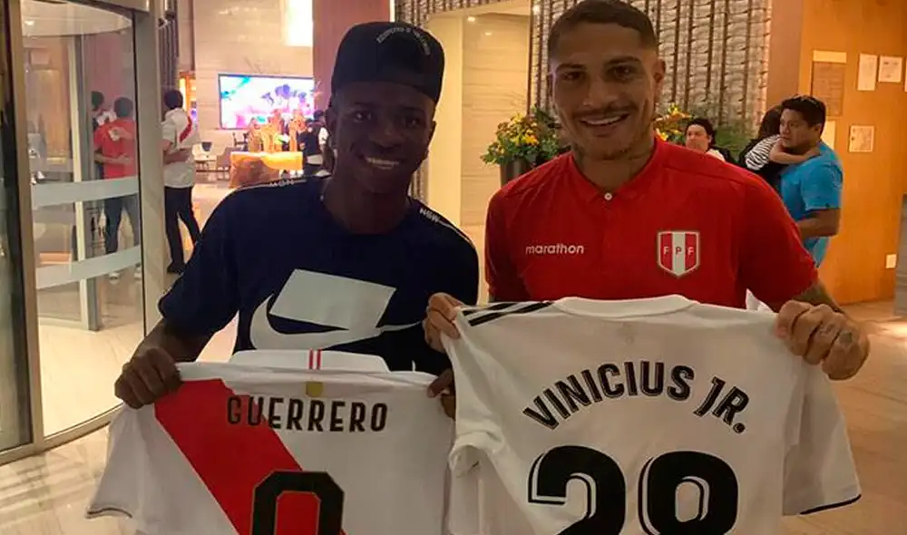 Paolo Guerrero y Vinicius Jr. intercambiaron camisetas en un hotel. | Foto: @viniciusjr