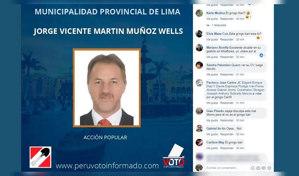 Facebook: Comparan a candidato municipal de Lima con 'El Gringo Karl' en las redes [FOTO]