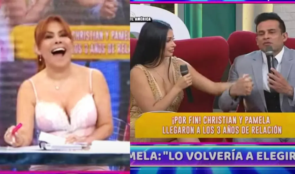 Magaly Medina se burla de homenaje a Christian Domínguez y Pamela Franco en "América hoy". Foto: composición/ captura de ATV