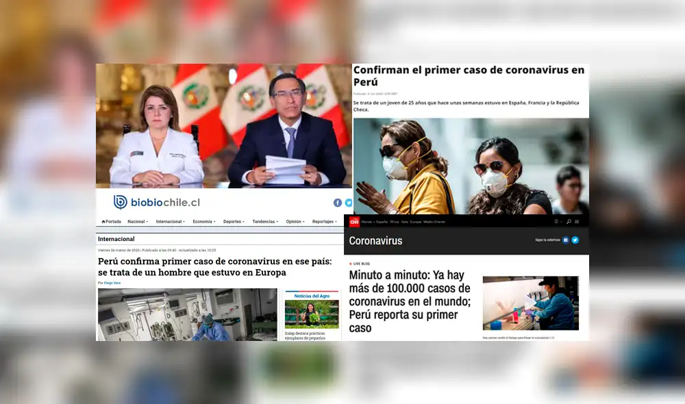 Medios Internacionales sumaron el primer caso de coronavirus en Perú a los más de 100.000 casos de COVID-19 en el mundo. (Foto: Composición)