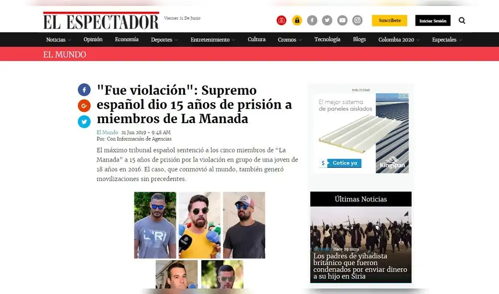 Así informa la prensa internacional sobre el fallo en el caso La Manada. Foto: Captura.