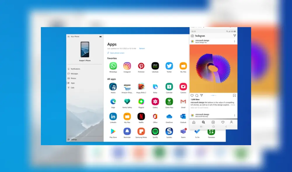 ¿Correr aplicaciones de Android en Windows 10? Ya es posible con Your Phone. Imagen: Twitter.