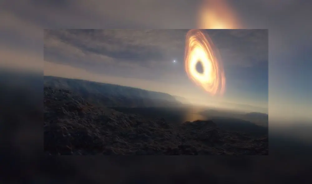 Representación de la vista desde un planeta que orbita un agujero negro supermasivo.Fuente: Space Engine.