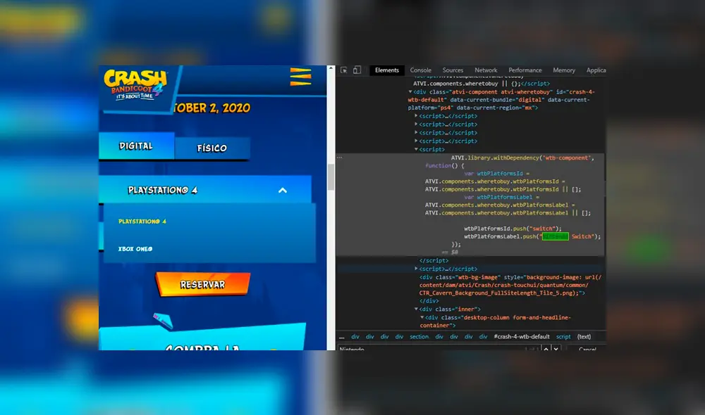 En el apartado de plataformas de la web del videojuego aparece Nintendo Switch. Foto: SunwerPrower.