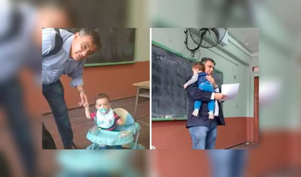 Facebook viral: profesor que dictó clases cargando al bebé de una alumna es admirado en redes [FOTOS]