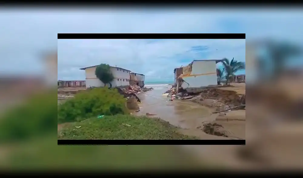 Piura: Hotel se desploma tras desborde de laguna en Paita | VIDEO