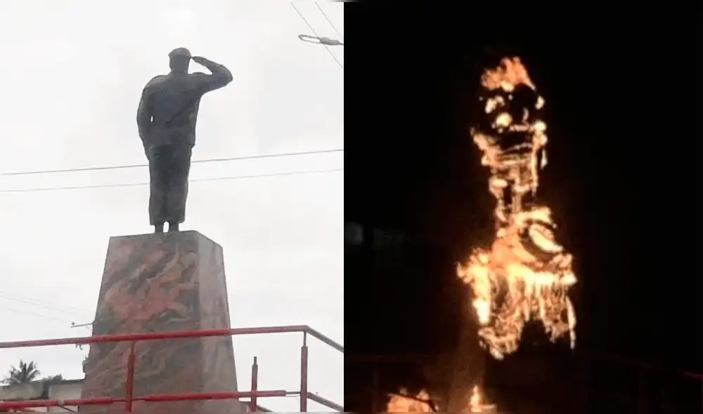 Queman estatua de Hugo Chávez en víspera de marcha [VIDEO]