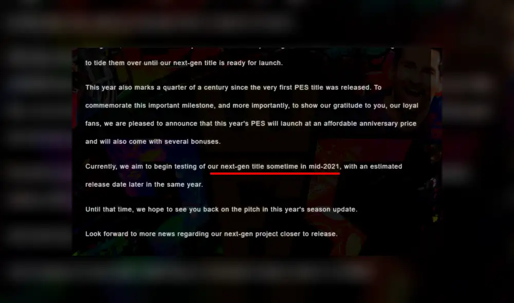 Y señaló que el juego entraría en pruebas a mediados de 2021.