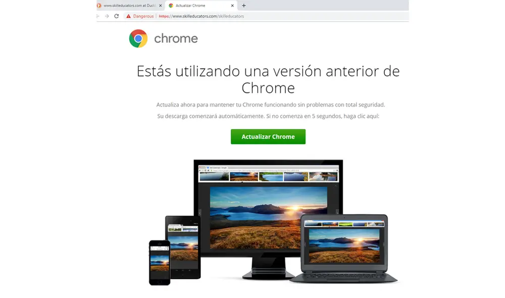 Sitio web fraudulento que se hace pasar por una página de actualizaciones oficial de Google Chrome. | Fuente: Proofpoint.