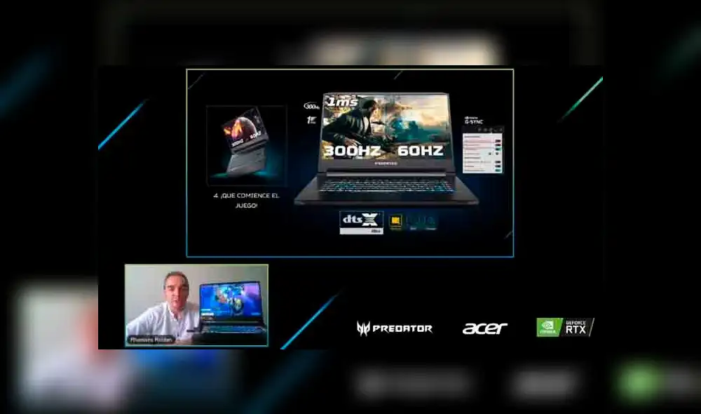 La pantalla de la Predator Triton 500 con GeForce RTX 2070 Super llega con una tasa de refresco de 300Hz. (Fotos: Acer).