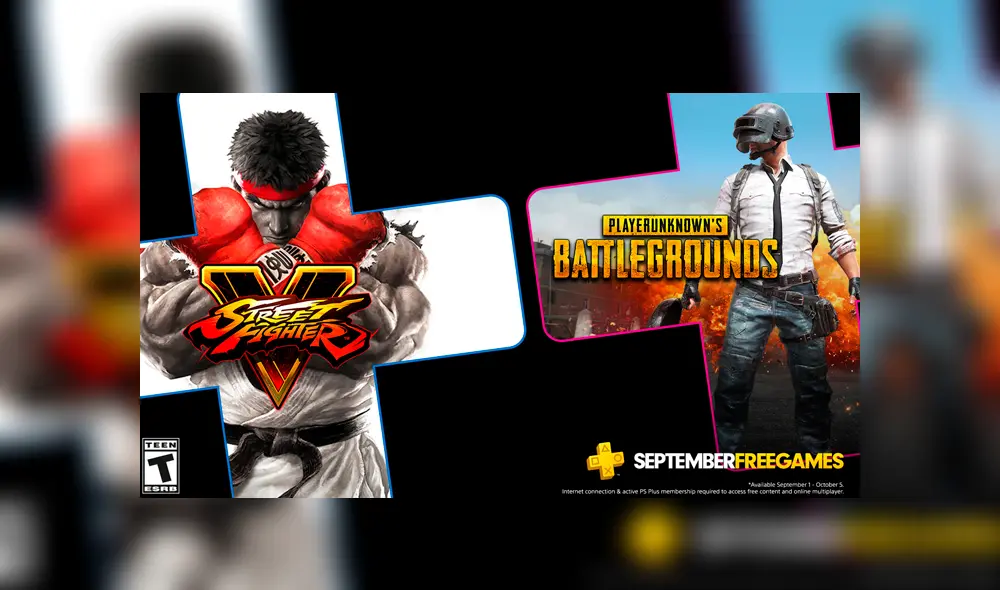 Street Fighter V y PUBG serán los juegos gratis que podrás descargar en tu PS4 a partir de setiembre. FOTO: PlayStation. Street Fighter V y PUBG serán los juegos gratis que podrás descargar en tu PS4 a partir de setiembre. FOTO: PlayStation.