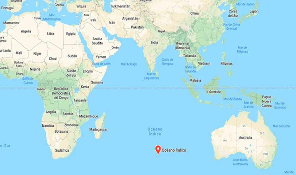 Un sismo de 6,1 al sur del océano índico se registró a las 6:57 (GMT) este domingo. (Captura de pantalla: Google maps)
