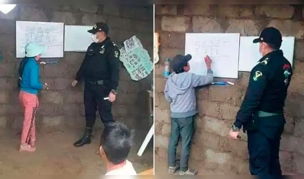 Policías también hacen de maestros durante la pandemia. Foto: Facebook.