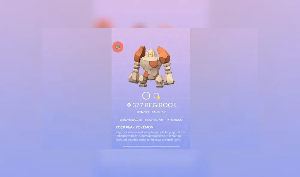 Captura a Regirock en su versión shiny antes del 4 de noviembre. Captura a Regirock en su versión shiny antes del 4 de noviembre.