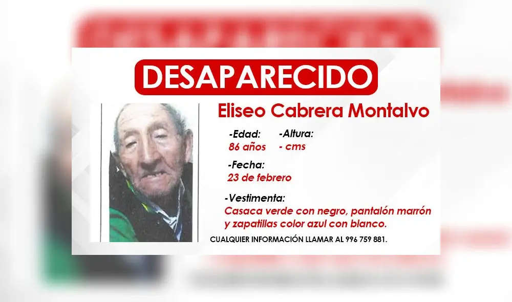 En caso de conocer o reconocer a la persona, piden llamar a los teléfonos 5362970 y 996759881 En caso de conocer o reconocer a la persona, piden llamar a los teléfonos 5362970 y 996759881