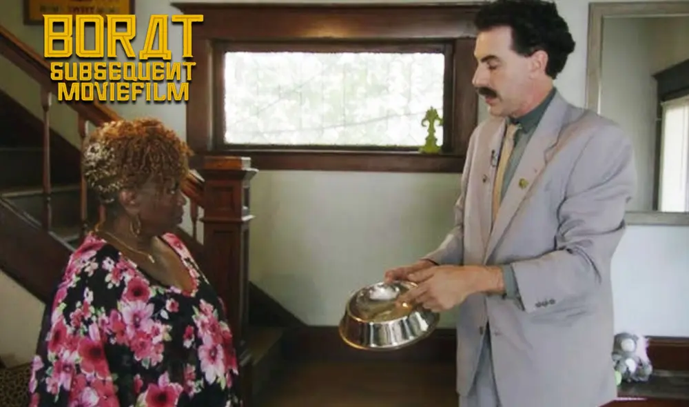 Jeanice Jones junto a Sacha Baron Cohen, en una escena de Borat 2. Foto: Amazon Prime Video Jeanice Jones junto a Sacha Baron Cohen, en una escena de Borat 2. Foto: Amazon Prime Video