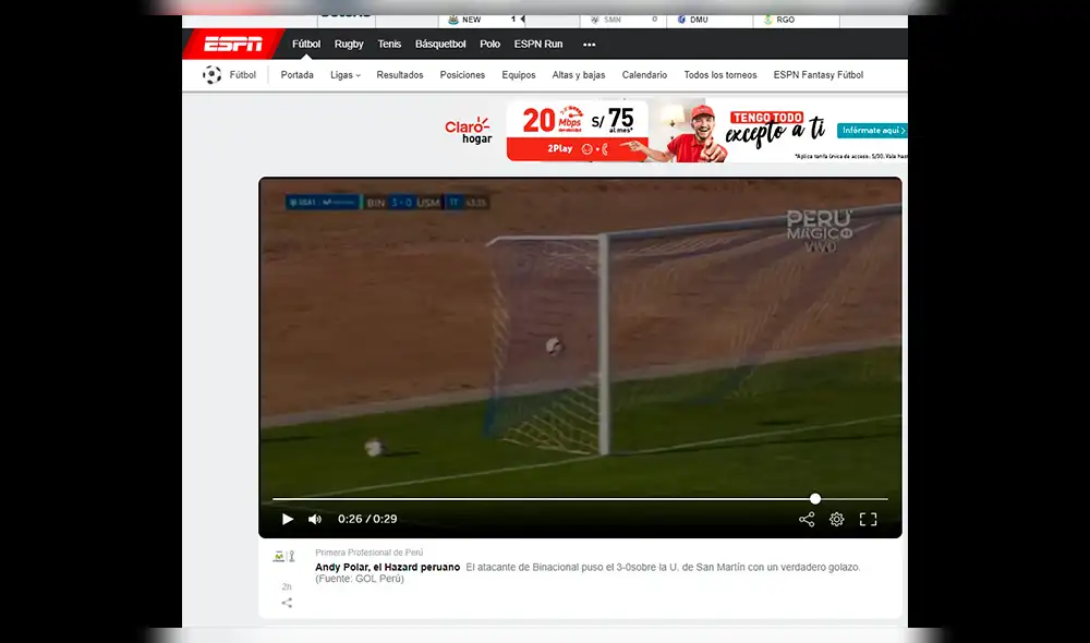 ESPN se rinde ante Andy Polar y lo nombra como el 'Eden Hazard peruano' [VIDEO]