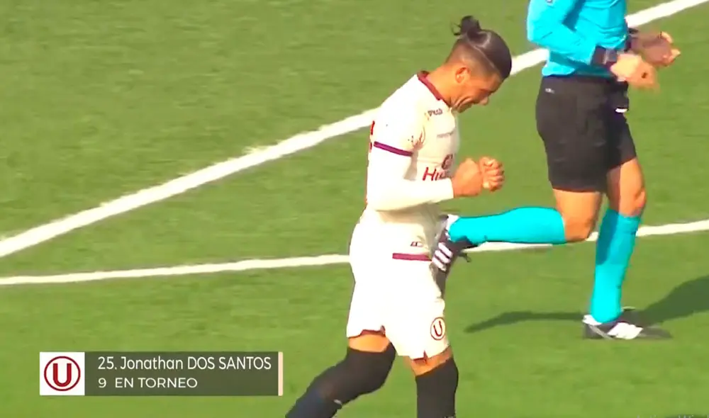 Jonathan Dos Santos marcó el primer gol del partido entre Universitario y Atlético Grau. | Foto: Captura de Gol Perú Jonathan Dos Santos marcó el primer gol del partido entre Universitario y Atlético Grau. | Foto: Captura de Gol Perú