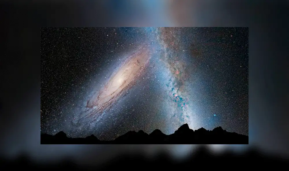 Ilustración de momentos previos al choque de Andrómeda (izquierda) con la Vía Láctea (derecha). NASA.