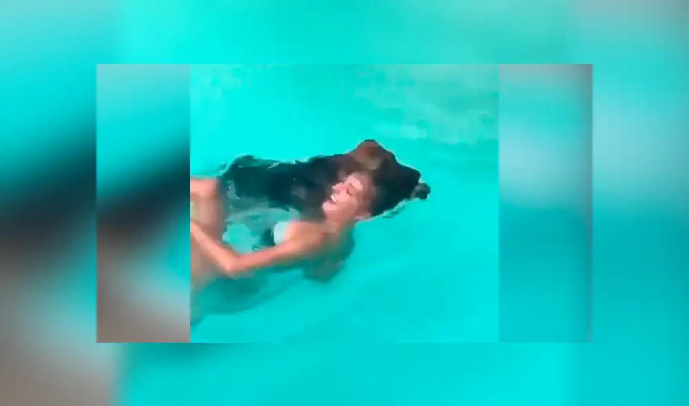 Dueña de perro simula que se asfixia dentro de piscina y osado can se lanza para rescatarla. Dueña de perro simula que se asfixia dentro de piscina y osado can se lanza para rescatarla.