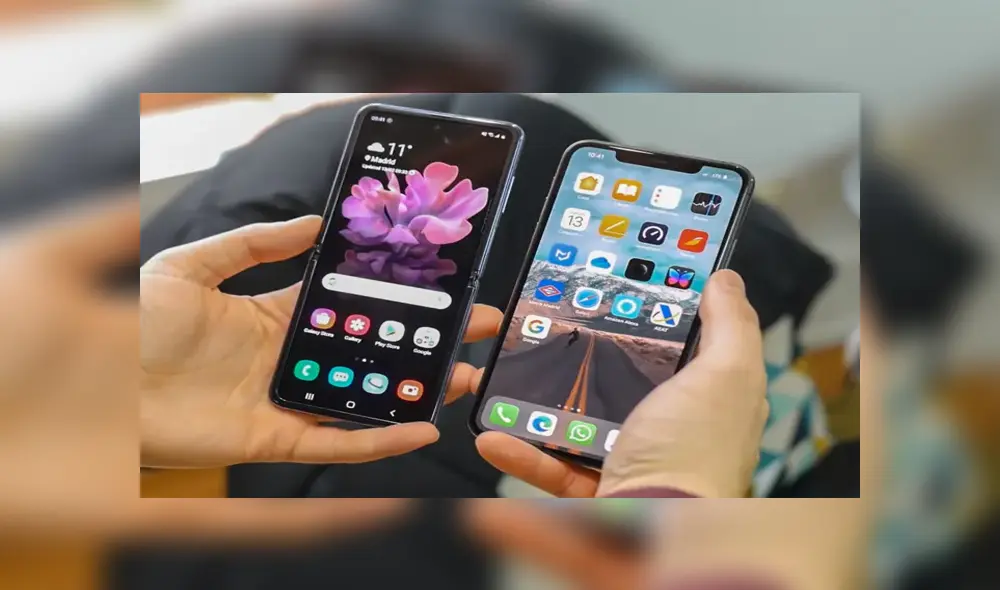 El Galaxy Z Flip junto al iPhone 11 Pro, dos teléfonos de gama alta. Foto: Androide Libre.