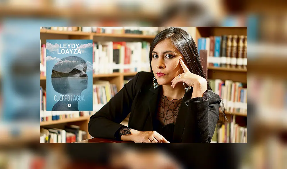 . Leydy Loayza junto a la portada de su libro. . Leydy Loayza junto a la portada de su libro.