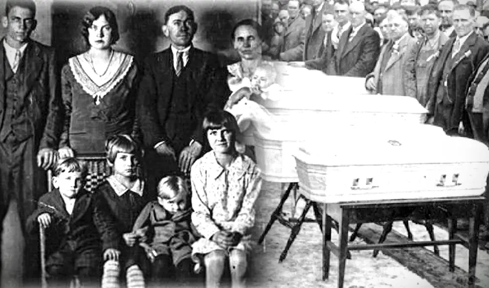 En el retrato están  Arthur (16), Marie (17), Charles (43), Fannie (37) con Mary Lou en sus brazos, Carrie (12), Raymond (2), Maybell (7) y James (4) Foto: composición LR/expedientesX