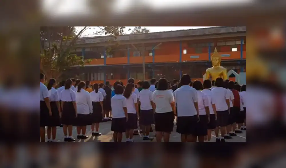 Vía Facebook. Perros callejeros protagonizaron una insólita escena durante la formación escolar de una institución educativa
