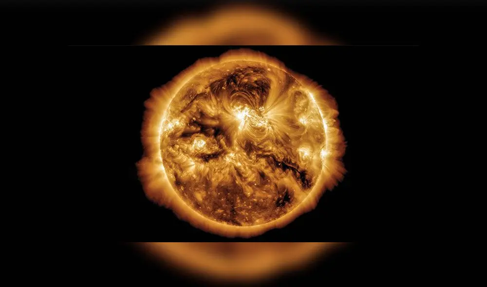 El Sol captado en luz ultravioleta en octubre de 2014, cerca a su actividad máxima en el ciclo 24. Crédito: NASA / SDO / LMSAL. El Sol captado en luz ultravioleta en octubre de 2014, cerca a su actividad máxima en el ciclo 24. Crédito: NASA / SDO / LMSAL.