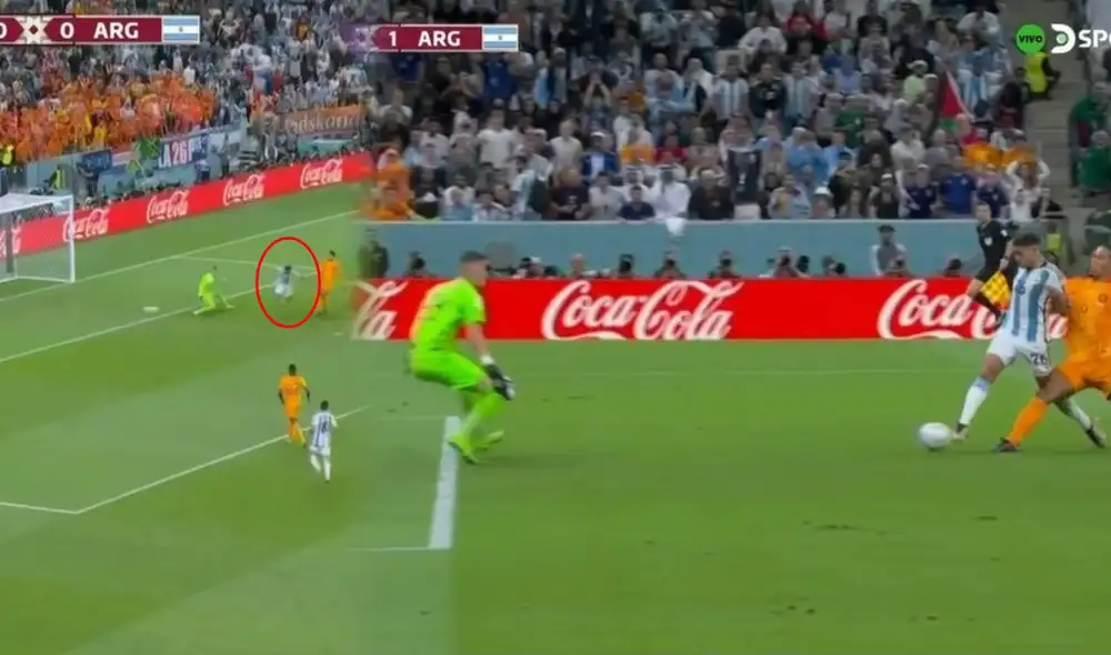 Gran pase de Messi para dejar a Molina de cara al arco de Países Bajos. Foto: composición/captura DSports Gran pase de Messi para dejar a Molina de cara al arco de Países Bajos. Foto: composición/captura DSports