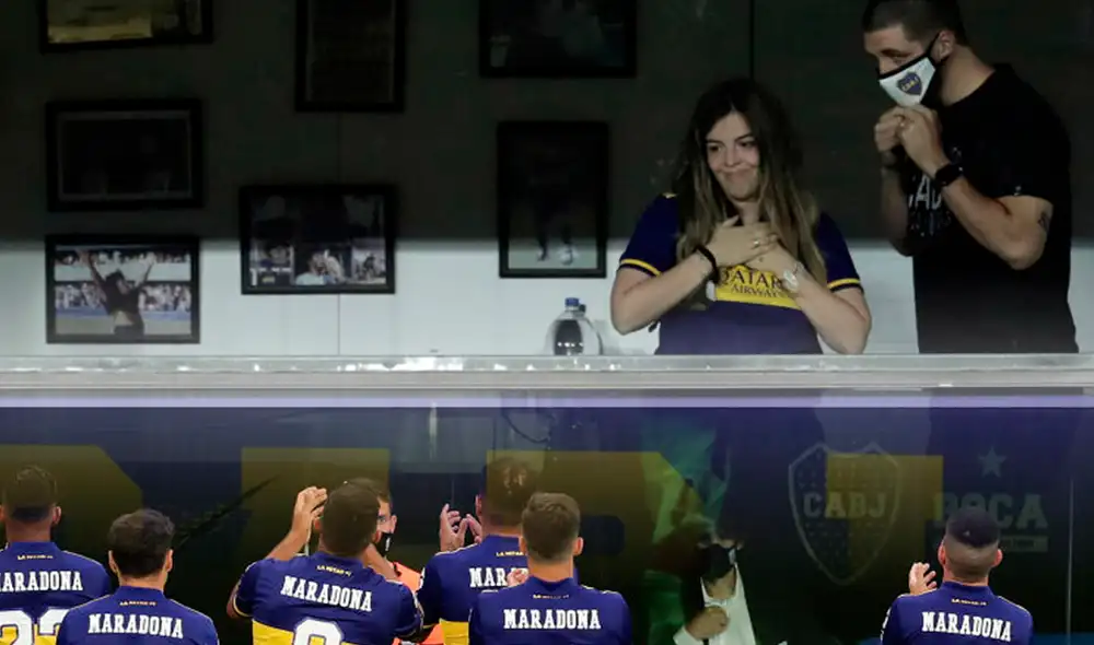 Dalma Maradona estuvo en el palco de su padre en La Bombonera en el duelo entre Boca Juniors y Newell's. Foto: composición de ESPN