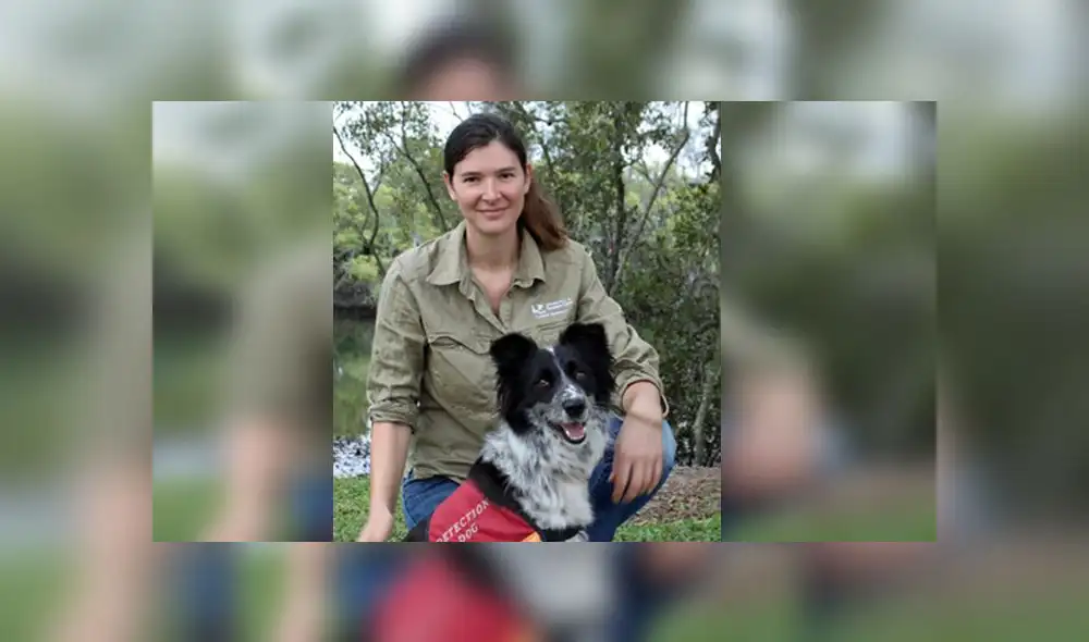 Romane Cristescu, la cuidadora y entrenadora de Bear, junto a otro de los perros entrenados para rescatar koalas.