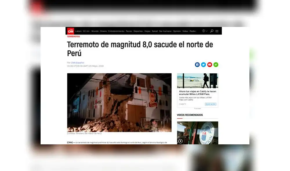 Así informaron los medios del mundo sobre el fuerte sismo que sacudió Perú