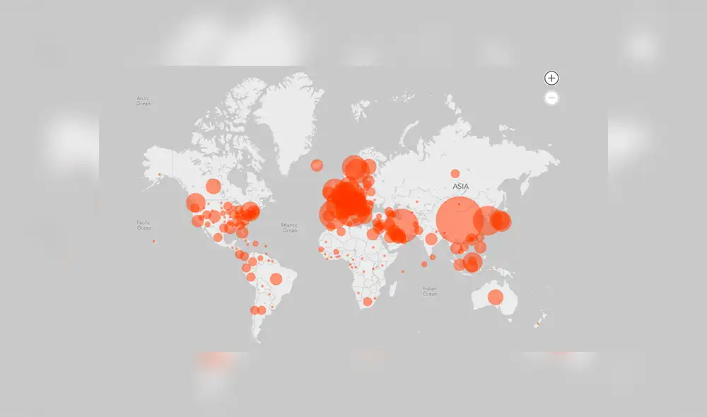 Microsoft presenta mapa interactivo llamado COVID-19 Tracker para monitoriar en vivo el avance del coronavirus en todo el mundo.