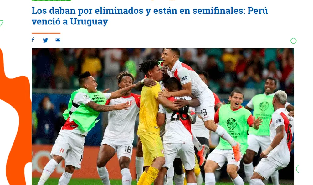 Así reaccionaron los medios internacionales tras la clasificación de Perú a semifinales de la  Copa América