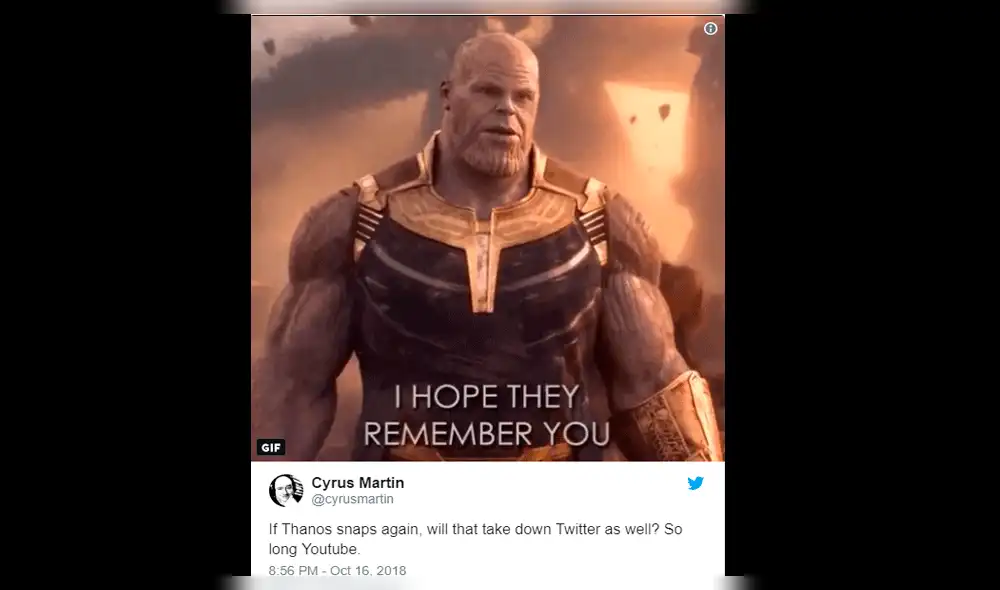 Acusan a Thanos de ser el culpable de la caída de YouTube [IMÁGENES]