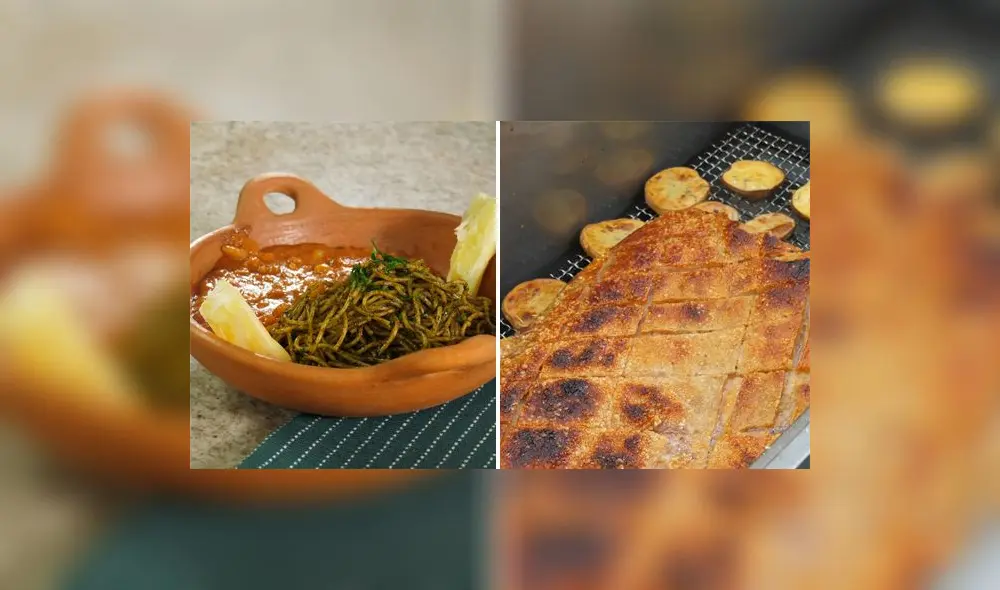 Sopa seca y carapulcra chinchana con chancho a la caja china