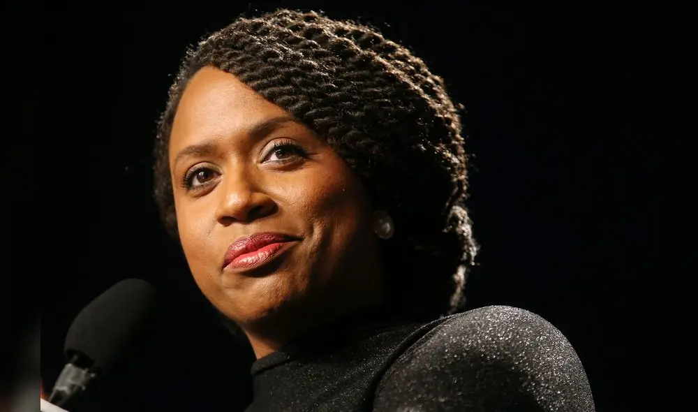 BOSTON, MA - JANUARY 21: Congresswoman Ayanna Pressley addresses the crowd during the 49th Annual Martin Luther King Jr. Memorial Breakfast at the Boston Convention and Exhibition Center in Boston on Jan. 21, 2019. (Photo by Craig F. Walker/The Boston Globe via Getty Images)