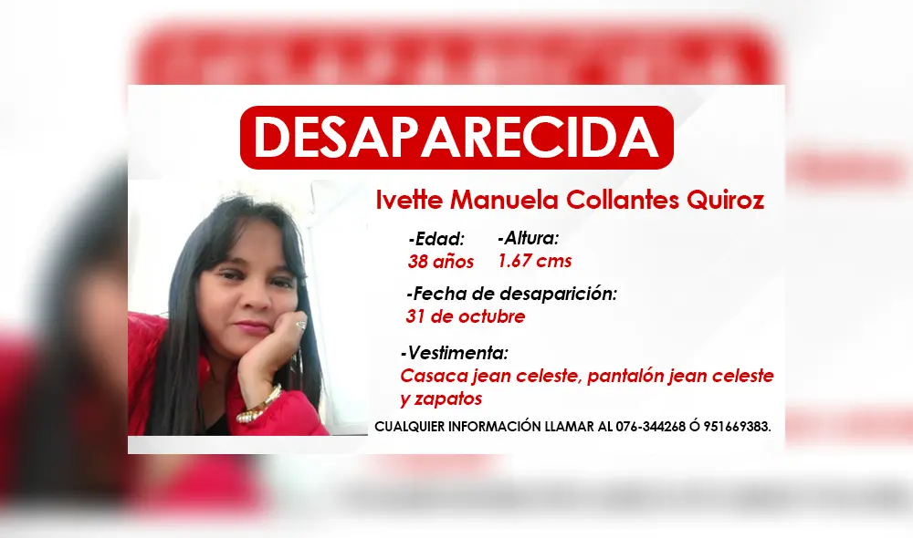 Buscan a mujer de 38 años que desapareció el 31 de octubre. Créditos: La República. Buscan a mujer de 38 años que desapareció el 31 de octubre. Créditos: La República.