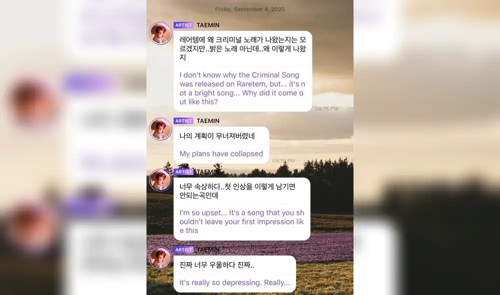 Comentario sobre Taemin. Créditos: Captura Twitter