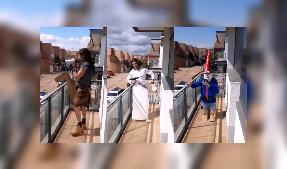 Hombre canta disfrazado desde su balcón para animar a sus vecinos en cuarentena [VIDEO]