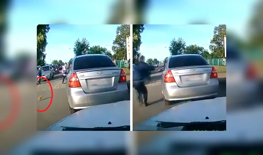 Video es viral en Facebook. El chofer se percató que el gatito se puso frente a la llanta de un auto y rápidamente corrió para salvarlo de una muerte segura. Foto: Captura. Video es viral en Facebook. El chofer se percató que el gatito se puso frente a la llanta de un auto y rápidamente corrió para salvarlo de una muerte segura. Foto: Captura.
